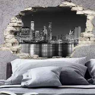 Ambiance Sticker Sticker 3D Effekt | Wandaufkleber New York Skyline - Tapete Dekoration optische Täuschung Raum und Wohnzimmer | 60 x 90 cm