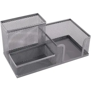 Leviatan Leviatan Schreibtisch Organizer | Stiftehalter Schreibtisch Stifteköcher Tisch-Organizer aus Metall | Büroablage mit Zettelhalter Mesh | 205x103x98mm silberfarben