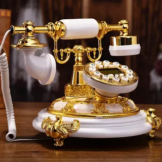 Luxus-europäisches antikes Knopfzifferblatt verdrahtetes digitales Telefon, Home Office Telefon, Desktop Festnetztelefon, Metallharz weiß+Gold