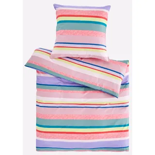 Bettwäsche HEINE HOME Gr. 3, flamingo, lavendel, bedruckt, B/L: 155cm x 220cm, Mako-Satin, B/L: 80cm x 80cm, 2 tlg., Mako-Satin, 100% Baumwolle, Bettwäsche, Bettwäsche