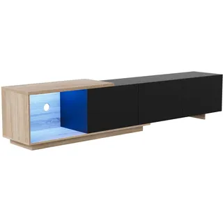 TV-Lowboard/TV-Schrank - TV-Möbel - LED-Beleuchtung - Maße 240x38x44 cm - Drei Schubladen - Skandinavisches Design - Holz - Schwarz - Schwarz