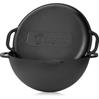 BBQ-Toro Kazan, Gusseisen Topf, 16 Liter, Grillwok preseasoned-bereits eingebrannt, Schmortopf - Schwarz