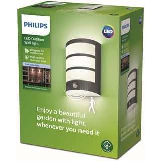 Philips Python Wandaußenleuchte mit Bewegungsmelder, 6W, kaltweißes Licht 4.000K, integriertes Leuchtmittel, Anthrazit