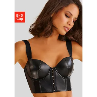 Corsage, Damen, Gr. 80, Cup D, schwarz, Lederoptik (PU beschichtet), Obermaterial: 82% Polyester, 10% Polyamid, 8% Elasthan, PETITE FLEUR GOLD BY LASCANA, Korsagen Corsage, mit abnehmbaren Trägern, Long-BH in Leder-Optik, sexy Dessous