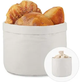 Brotkorb Stoff Brötchenkorb mit Deckel Kordelzug Brotbeutel Ø 20 cm Hellgrau
