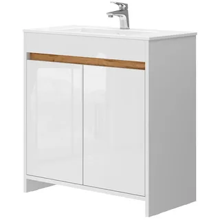 Vicco Waschbeckenunterschrank Lemgo Weiß Hochglanz 2 Teile, Unterschrank 80 cm , Holzwerkstoff , nicht einzeln stellbar,Rechteckig , 79.8x81.9x40 cm , Badezimmer, Waschbecken & Armaturen, Waschtische