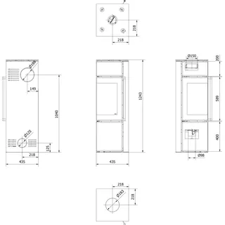 TORA/S 8 kW Ø 150 mit Türfeder Glaspaneel Schwarz / Brennraum Weiß