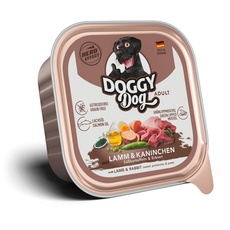 DOGGY Dog Paté Lamm & Kaninchen, 10 x 150 g, Nassfutter für Hunde, getreidefreies Hundefutter mit Lachsöl und Grünlippmuschel, Alleinfuttermittel mit Süßkartoffel und Erbsen, Made in Germany