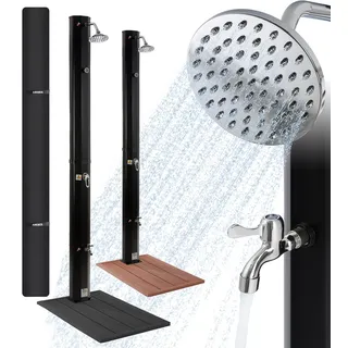 Arebos Solardusche Schwarz mit Bodenplatte | 35 Liter | Gartendusche | Außendusche, Outdoordusche, Pooldusche, Warmwasser, Thermometer, Regendusche, Wassertemperatur 60°C, Abdeckhaube