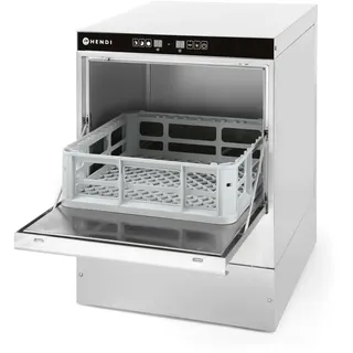 HENDI Geschirrspüler, elektromechanische Steuerung, für Gläser, inklusive 2 Spülkörben von 400x400mm, Besteckkorb, mit Ablauf- und Reinigungs pumpe, 230V/2800W, 472x566x(H)705mm, Edelstahl