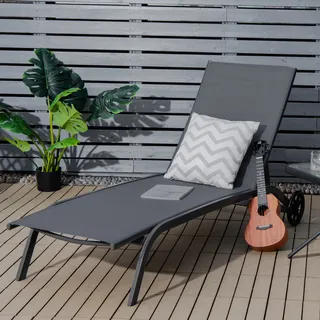COSTWAY Sonnenliege Liegestuhl mit Rädern, Gartenliege mit Verstellbarer Rückenlehne, atmungsaktive Relaxliege für Garten Terrasse Strand Balkon, Outdoor-Liege bis 150kg belastbar (Grau) - Grau