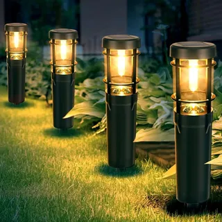 ZWOOS 4er-Pack Solarlampen für Außen Garten, LED Solarleuchten für Garten, Rasen, Wegweiser, IP65 wasserdicht, warmweiß - Licht für die ganze Nacht
