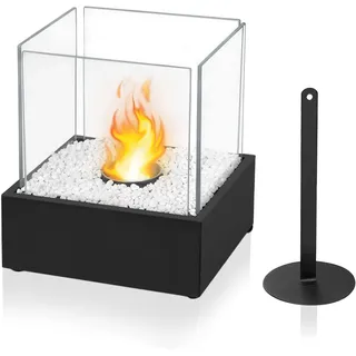 YUENFONG Bioethanol Kamin Feuerschale Tischkamin, Tragbarer Tischfeuer für Indoor und Outdoor mit Sicherheitsglas, Flammenlöscher, Natursteinen, Tischdeko für den Innenraum und draußen (Tye C)