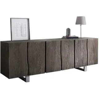 DeLife Live-Edge 220 cm Akazie Platin massiv 6 Türen Sideboards, Baumkantenmöbel, Massivholzmöbel, Massivholz Baumkante Sideboard