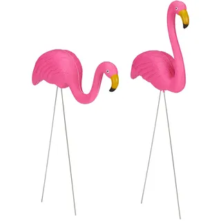 Relaxdays 2Xflamingofigur , pink , Kunststoff, Metall, , 7.5 cm , Dekoration, Gartendeko,