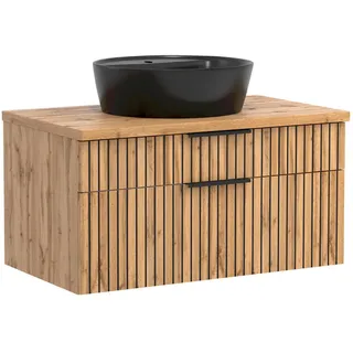 Held Waschtischkombi , Schwarz, Eiche Wotan , Metall , 2 Schublade(n) Schubladen , 80 cm , hängend , Badezimmer, Waschbecken & Armaturen, Waschtische