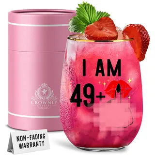 CROWNLY CRYSTAL® Geschenk 50. Geburtstag Frau Weinglas Ohne Stiel Personalisierte Lustige Geschenke Mama Oma Deko