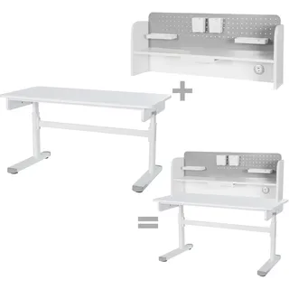 roba Kinderschreibtisch Smart Grow Basic mit Aufsatz 110x60 cm - Schreibtisch-Set für Kinder ab 6 Jahren - Höhenverstellbar - USB-C - Weiß - Weiß