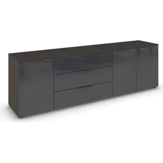 Rauch Flipp, Sideboard, TV-Schrank, Kommode mit 3 Schubladen und Soft-Close-Funktion sowie Glasfront grau