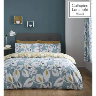 Catherine Lansfield Inga Leaf Wende-Bettwäsche-Set, Polyester Baumwolle, Petrol, Doppelbett