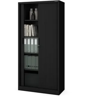 Jan Nowak Rollladenschrank Aktenschrank Büroschrank mit Rolltüren Metall Pulverbeschichtung 4 Einlegeböden 185 cm x 90 cm x 45 cm (Schwarz)