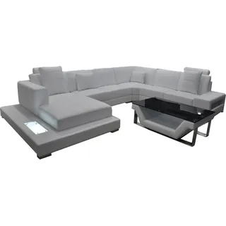 Eck Leder Sofa Couch Polster Ecke Sitz Garnitur Wohnlandschaft Design XXL U Form - Weiß