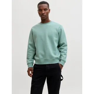Rundhalspullover JACK & JONES "JJESTAR BASIC SWEAT CREW NECK NOOS", Herren, Gr. S, blau (mineral blau), angeraute Sweatware, Obermaterial: 70% Baumwolle, 30% Polyester, unifarben, relaxed fit normal, Rundhals, Rippbündchen, Pullover Rundhalspullover, mit Rundhalsausschnitt