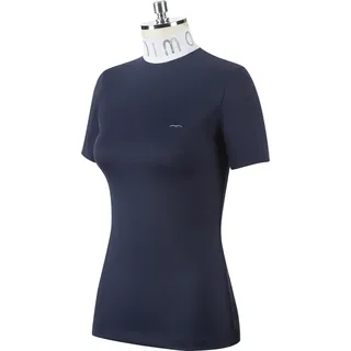 ANIMO Denice Damen T-Shirt Turniershirt Ombra dunkelblau mit hohem Kragen und großem Logo aus silbernen Steinen FS/22, Größe:40 (D34) - Silber