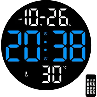 MODFU Wanduhren Multifunktionale, LED Digitaluhr, Stylische Wanduhr, Große Digitalanzeige Uhr, Leise Wanduhr, Moderne Wohnzimmeruhr, Design Wanduhr - Blau
