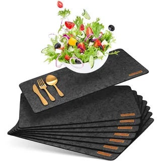 Balinco Filz Tischsets 8er Set, Rechteckige Hitzebeständige und Abwaschbare Platzsets 44x32 cm, Pflegeleichte Tischuntersetzer in Anthrazit für Teller & Besteck