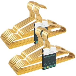 PARUSIA Kleiderbügel Gold, 42cm breit, 1cm stark, Kleiderbügel Metall rostfrei, formstabil, zur platzsparenden Kleideraufbewahrung & Organisation von Kleiderschrank, Kleiderständer (20)