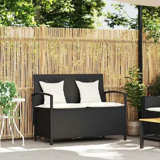 vidaXL Gartenbank mit Stauraum und Kissen Schwarz Poly Rattan - Schwarz