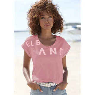 T-Shirt ELBSAND "Leila", Damen, Gr. XL (42), pink, Jersey, Obermaterial: 50% Baumwolle, 50% Polyester, unifarben, figurumspielend hüftlang, Rundhals, Aufschlag, Shirts T-Shirt, aus weichem Jersey, Kurzarmshirt, sportlich und bequem, Topseller