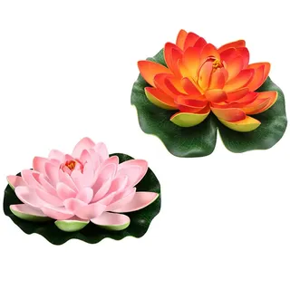 Cabilock 2 Stücke Künstliche Seerosen Lilien 17cm Schwimmende Lotusblüten Lotusblume Lotusblätter Kunstblumen für Teich Garten Lotus Deko Aquarium Wasserpflanzen Gartenteich Dekoration