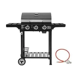 Royal Gourmet 3 Brenner Gasgrill Grillwagen mit Klappbaren Seitenablagen, Camping Grill mit Flascheständer, Standgrill mit Edelstahl Brenner 9 kW Schwarz