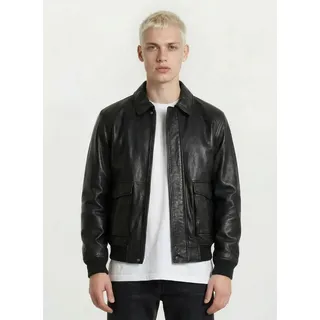 Lederjacke TRUEPRODIGY "Ryder Oversizejacke mit aufgesetzte Taschen und Rippbündchen", Herren, Gr. XL, schwarz, Obermaterial: 100% Schafsleder sheepskin., Jacken Lederjacke