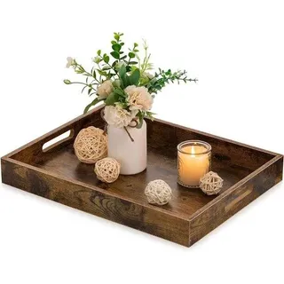 Rustikales braunes Holz-Dienbrett mit Griffen - dekoratives rechteckiges Dienbrett für Wohnzimmer Ottomane - Küchenwohndekor-Dienbrett quadratisch 70x70 cm - Bunt