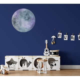 QuoteMyWall Blau-violette Aquarell-Vollmond-Wandaufkleber für Kinderzimmer, Kinderzimmer, Jungen, Mädchen, Weltraum, Planet, Wandkunst, Aufkleber, abnehmbares Wandbild (groß (53 cm x 53 cm)