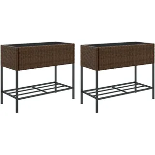 vidaXL Hochbeete mit Ablage 2 Stk. Braun 90x40x75 cm Poly Rattan - Braun