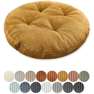 Unyqoos® Rundes Cord-Sitzkissen – bequemes Sitzkissen für Zuhause & Büro, Cordstoff, Füllung 100% PP-Baumwolle + Schaum, rutschfest, 15 Farben - Braun, Gelb