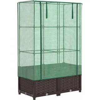 vidaXL Hochbeet mit Gewächshaus-Aufsatz Rattan-Optik 80x40x138 cm - Braun