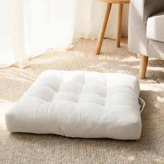 YNNHUDEEP Sitzkissen 40x40 cm Cord mit Tragegriff, für Stuhl und Boden Weiß | Weiches, Outdoor geeignet, als Polsterung–ideal für Wohnzimmer, Camping, Esstisch & mehr. – perfekt. Praktisch, komfortabel
