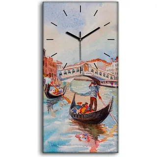 Wanduhr Leinwand Bild Uhr Geräuschlos 30x60 Dekor boot Venedig Italien - schwarze Hände
