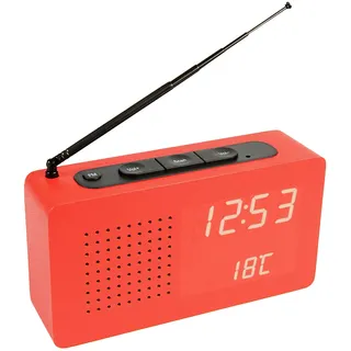 FISURA - Roter Radiowecker. Tragbares Tischradio. Digitaler Wecker mit Radio 17,7 x 4,5 x 9 Zentimeter. Material: Holz.