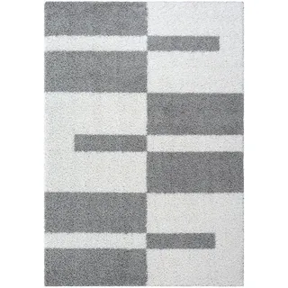 Hochflorteppich , Weiß, Hellgrau , Textil , Streifen , rechteckig , 200x290 cm , für Fußbodenheizung geeignet, schmutzabweisend, für Hausstauballergiker geeignet, pflegeleicht , Teppiche und Böden, Teppiche, Hochflorteppiche & Shaggys