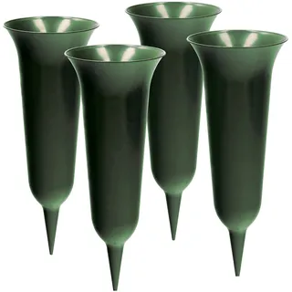 4 x Grabvase mit Erdspieß VonBueren | grün | ca. 30 x 12 cm | Friedhofsvase | Grabvasen Friedhof