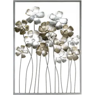 GILDE Wanddekoobjekt »Wandrelief Fleurs, braun/champagnerfarben«, (1 St.), Wanddeko, aus Metall, Blumen, dekorativ im Esszimmer & Wohnzimmer, silberfarben