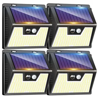 LOTMOS 4 Stück Solarlampen für Außen mit Bewegungsmelder, 176 Superhelle LED Solarleuchten für Aussen IP65 Wasserdichte, 3 Modi Solar Lampe Outdoor für Garten Garage Hof Draußen, Warmes Weiß