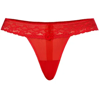 Teyli String Tanga Damen mit Zarter Spitze Verziert - Strings & Tangas für Damen aus Transparentem Mesh aus Transparentem Mesh mit Angenehmer Passform Rot S