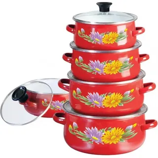 Klausberg Emaille-Töpfe-Set 10 Stück KB7170RD - Grün, Gelb, Rot